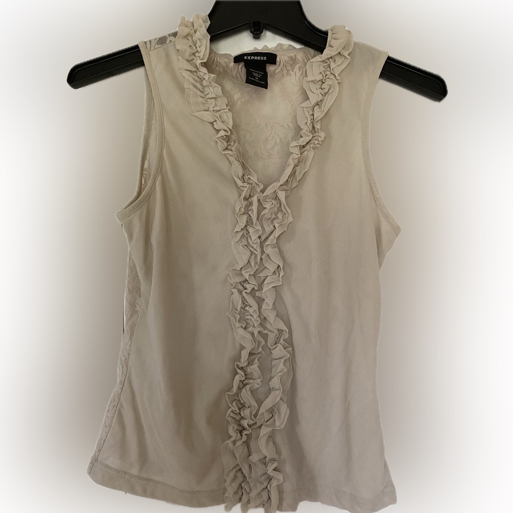 Express Ruffle and Lace Sheer Sleeveless Top - Size Small-Cream